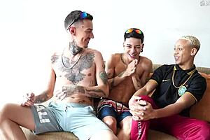 Bastidores Scene with Ed Oliveira in Hot Interracial Back Room Threesome Action.