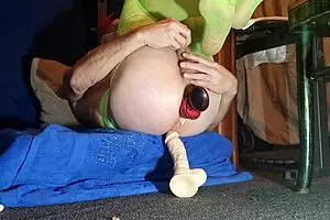 Intense solo anal toy play
