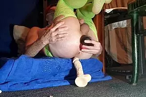 Intense solo anal toy play