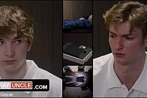 Work severance sparks stern dad twink action