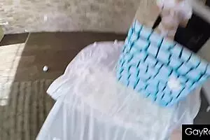Two young and slender men engage in a snowball fight followed by a hot anal scene