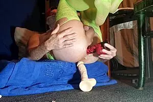 Intense solo anal toy play