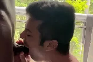 Muscular white guy goes for black cock in interracial scene with cum thirsty babe