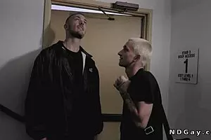 Hunk security guard gets it on with twink neighbor
