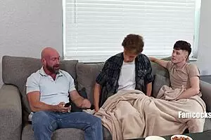 Young father-in-law catches two twink boys masturbating