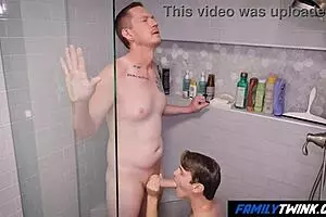 Shower time with my stepfather, the redhead twink