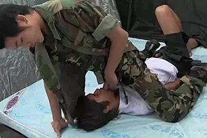 Hans and Jake, young Asian guys, have bareback sex