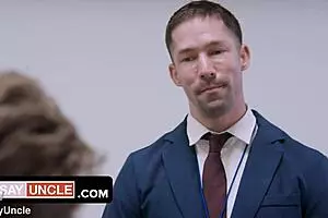 Work severance sparks stern dad twink action