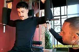 Two hot Latino men work out their cocks together